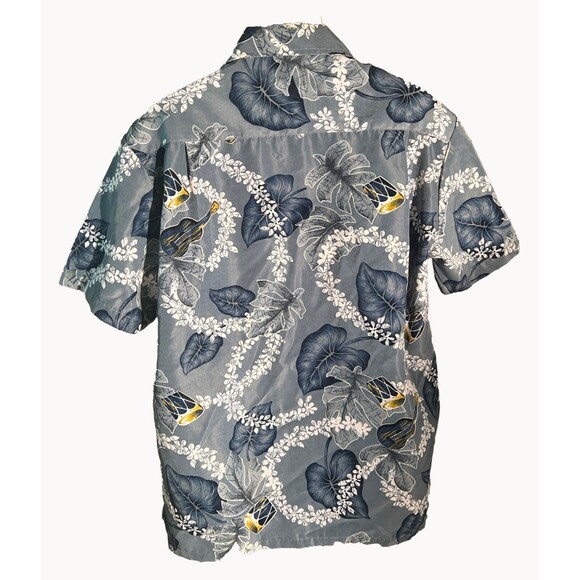 ROUNDY BAY Men's Short Sleeve Button Floral Shirt Gray Large - Picture 4 of 6